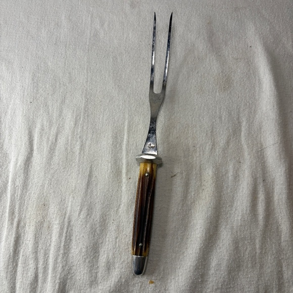 Vintage Queen Cutlery Co. Carver Fork Stainless With Stag Handles - Picture 1 of 4
